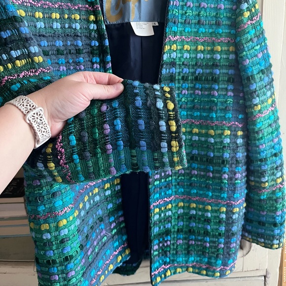 Vintage Crystal Handwoven Blue and Green Jacket sz S - Picture 3 of 5